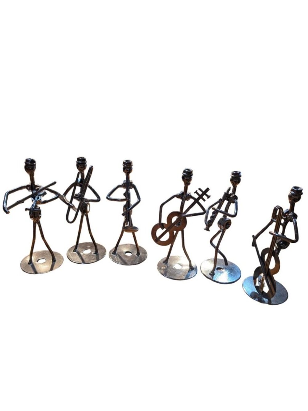 Metal Nut Bolt Musician Figurines Set 6 Welded Sculpture Band Instruments